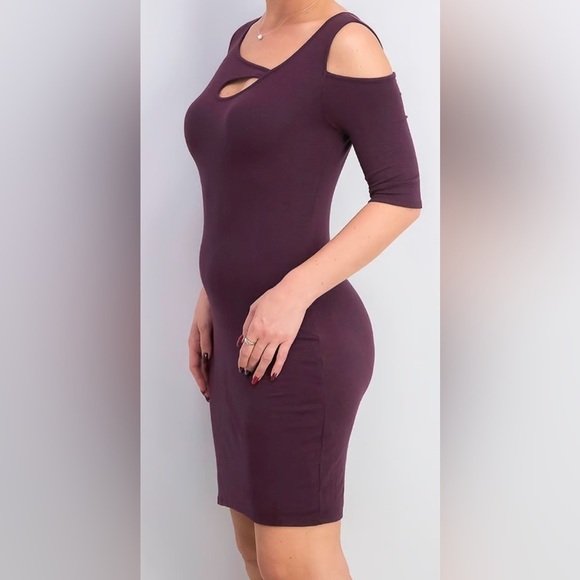 Goldray Size Small Purple Double Knit Dress Off the Shoulder - Picture 2 of 10